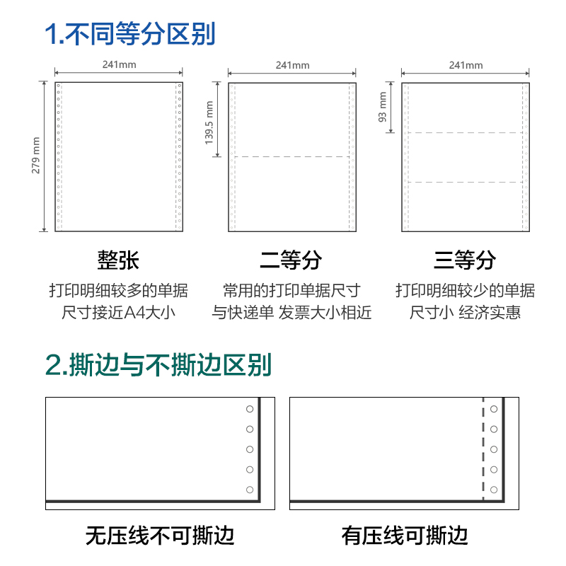 尊龙凯时莱茵河L241-1电脑打印纸(S白色撕边)(1000页/盒)