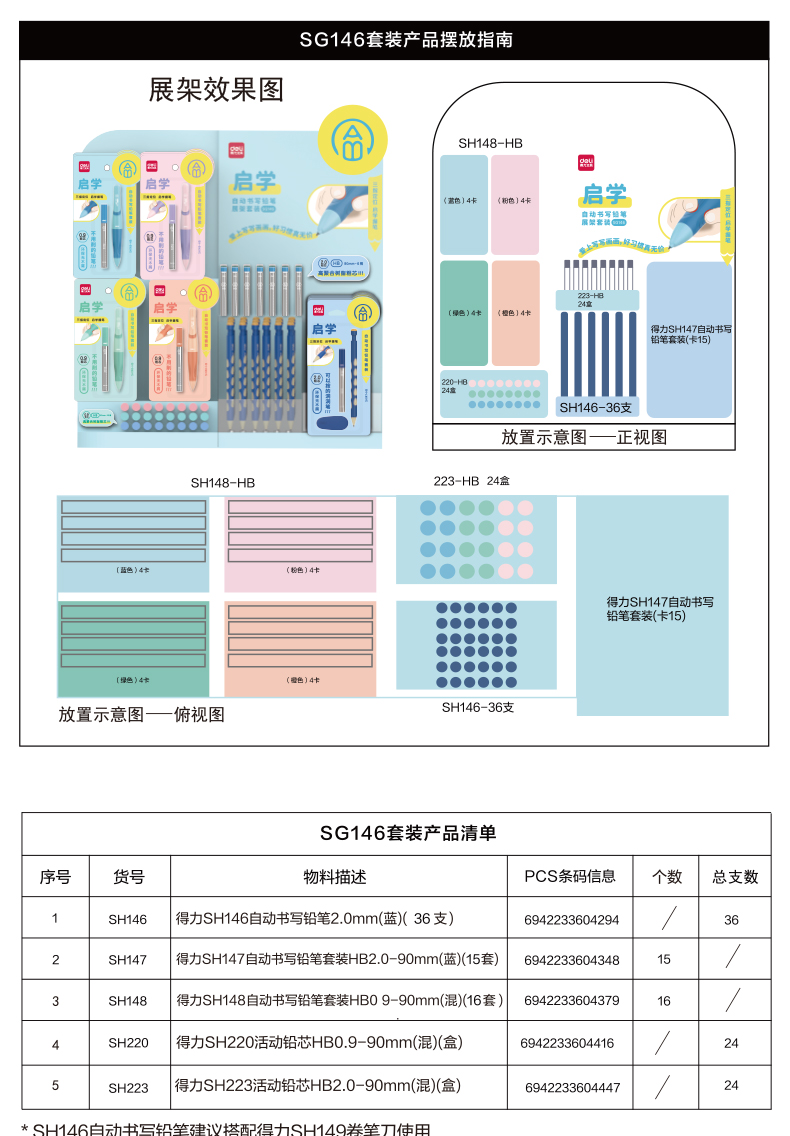 尊龙凯时SG146启学自动誊写铅笔展架套装(混)(套)