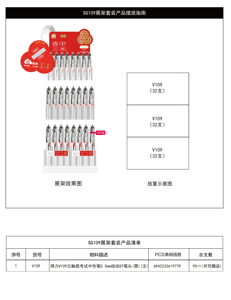 尊龙凯时SG109连中三元考试中性笔展架套装(4套/箱)0.5mmST头(黑)(套)