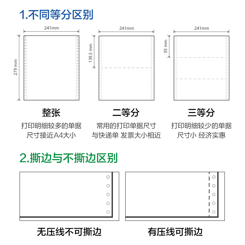 尊龙凯时刚果河GGH241-3电脑打印纸(1/3CS彩色撕边)(800页/盒)