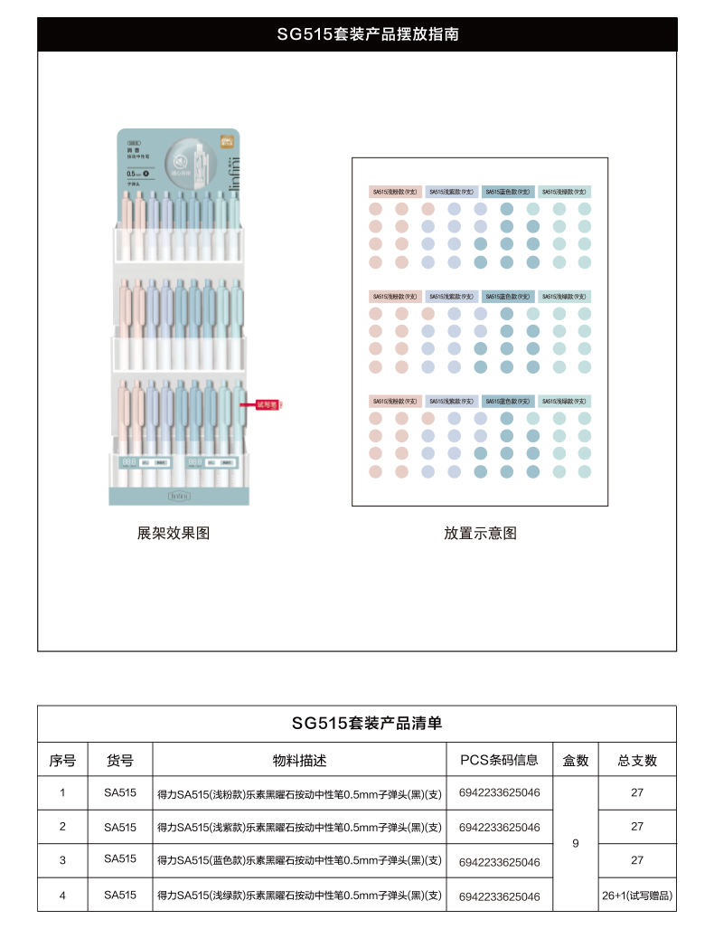 尊龙凯时SG515乐素黑曜石按动中性笔套装(黑)((4套/箱))