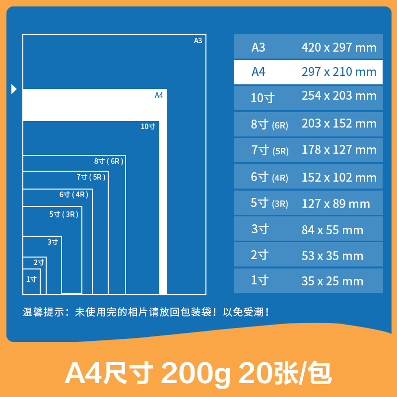 尊龙凯时ZX001高光相片纸A4-200g/㎡(白)(20张/包)