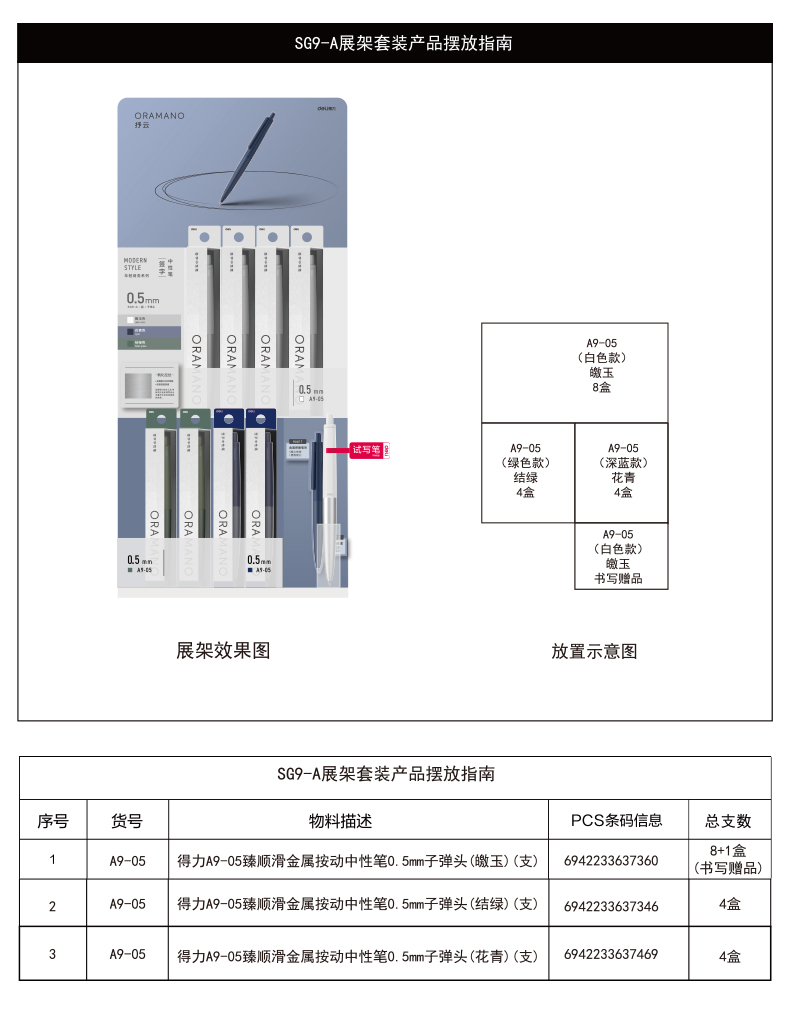 尊龙凯时SG9-A臻顺滑金属按动签字中性笔套装0.5mm子弹头(混)(17支/套)